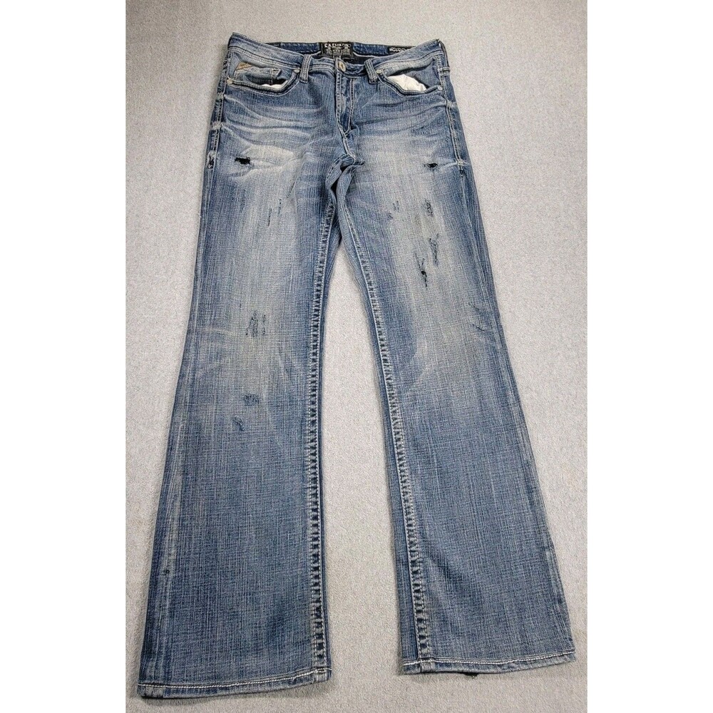 Salvage Jeans Mens 33 35x32 Mayhem Straight Blue Distressed Stretch‎ Buckle Fade